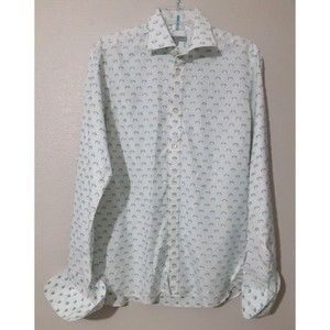 Ted Baker London White Blue Textured Dot Patterned French Cuff Shirt Mens Size M